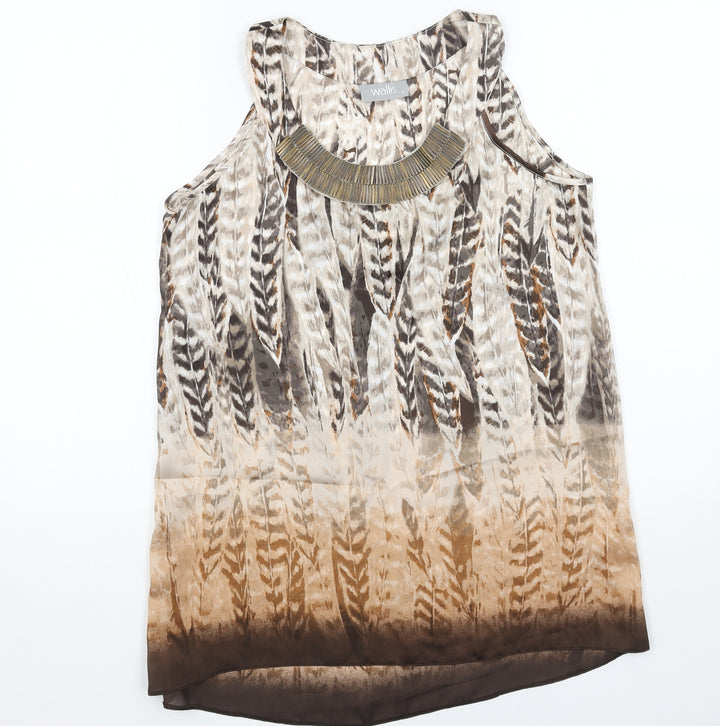 Wallis Womens Brown Geometric Polyester Basic Tank Size S Round Neck