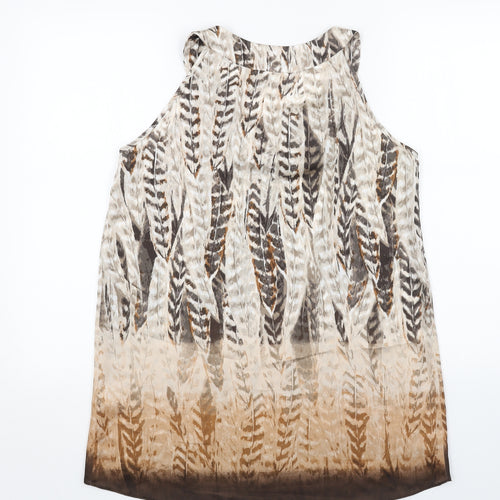Wallis Womens Brown Geometric Polyester Basic Tank Size S Round Neck