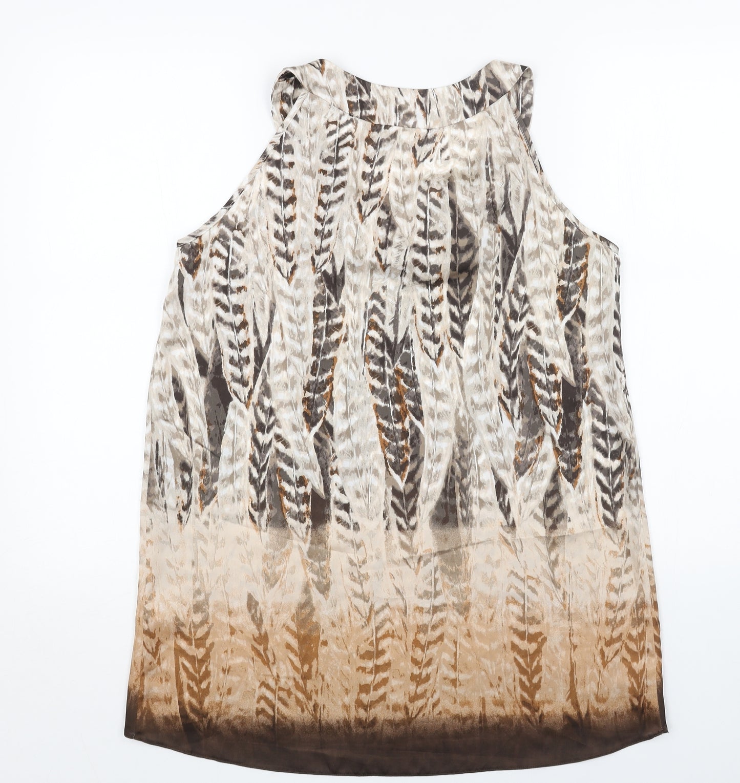 Wallis Womens Brown Geometric Polyester Basic Tank Size S Round Neck