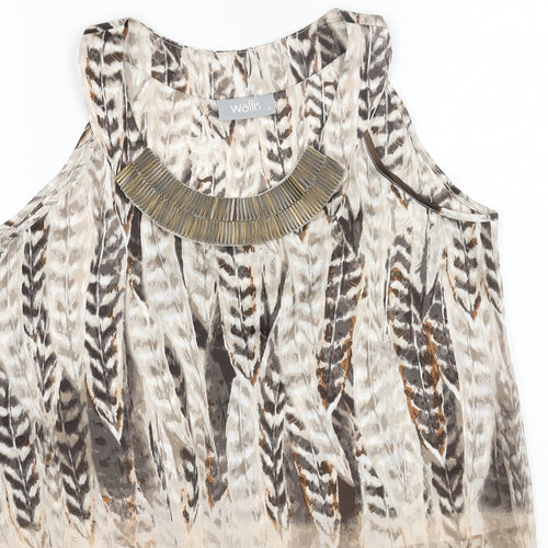Wallis Womens Brown Geometric Polyester Basic Tank Size S Round Neck