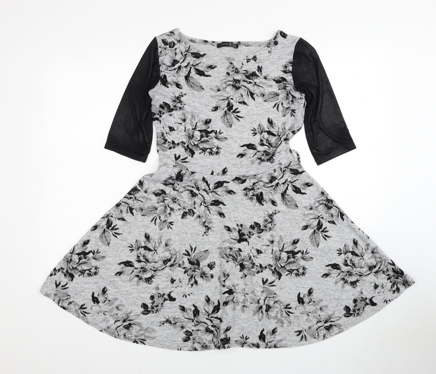 Atmosphere Womens Grey Floral Polyester Skater Dress Size 10 Boat Neck Pullover
