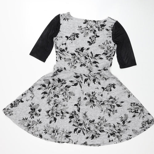 Atmosphere Womens Grey Floral Polyester Skater Dress Size 10 Boat Neck Pullover