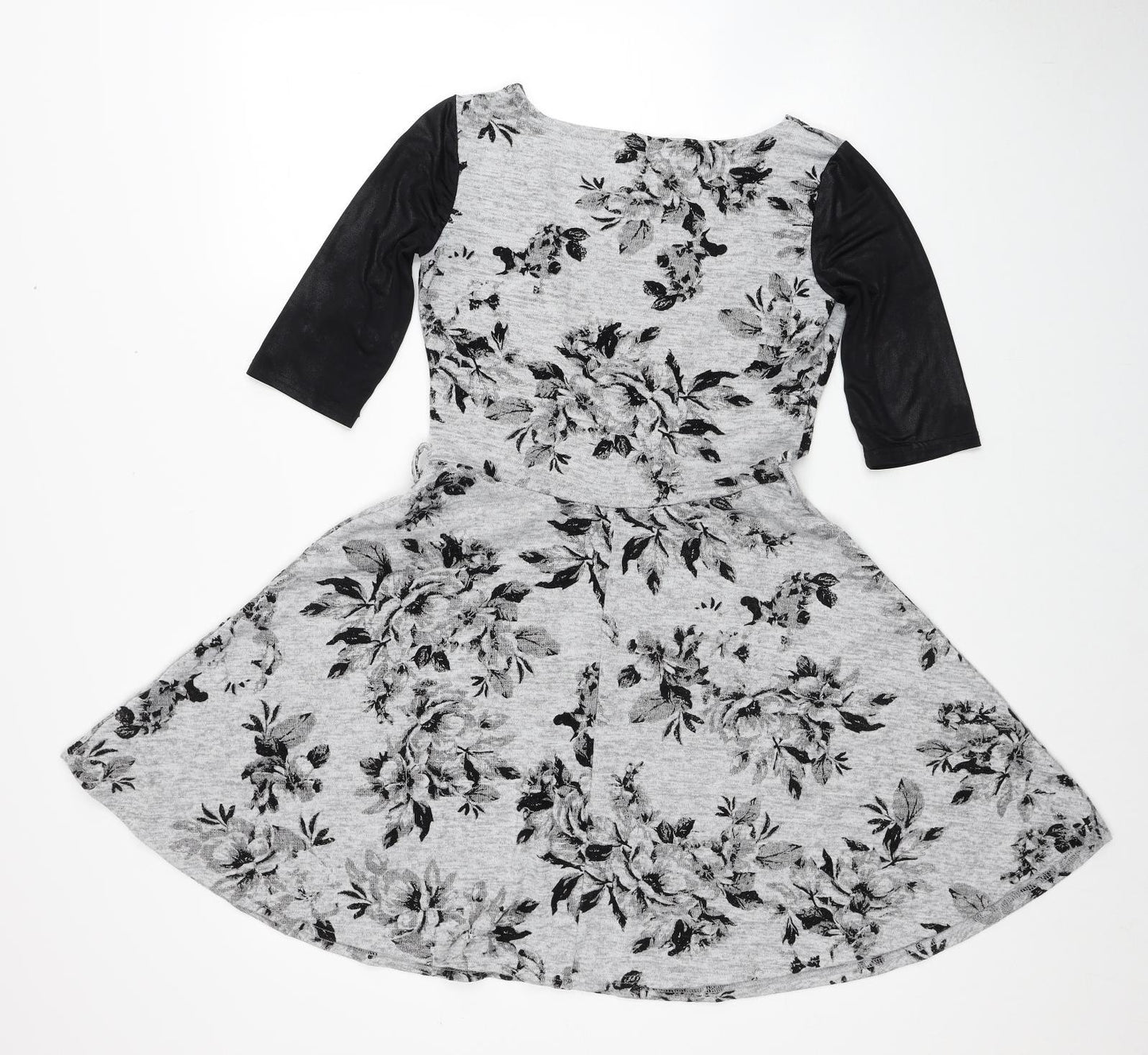Atmosphere Womens Grey Floral Polyester Skater Dress Size 10 Boat Neck Pullover