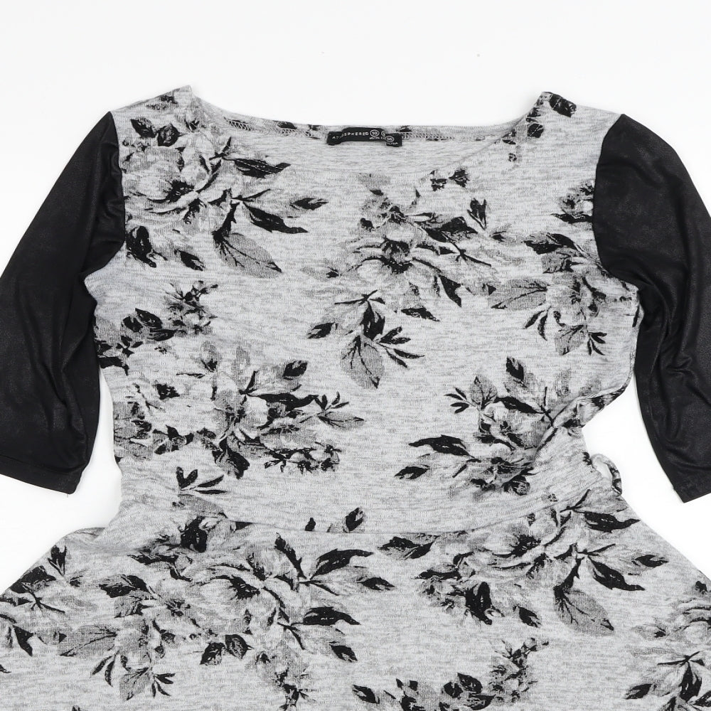 Atmosphere Womens Grey Floral Polyester Skater Dress Size 10 Boat Neck Pullover