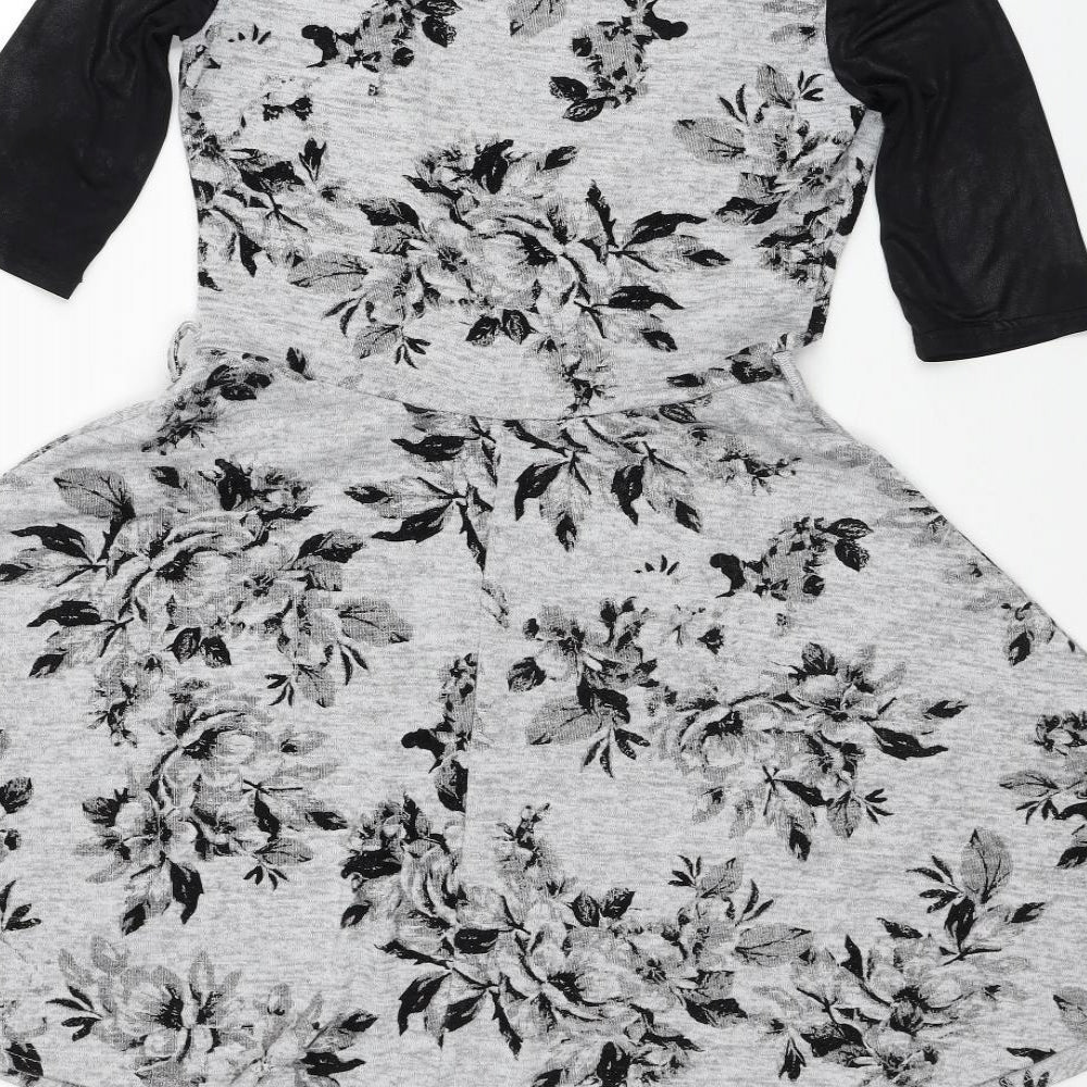Atmosphere Womens Grey Floral Polyester Skater Dress Size 10 Boat Neck Pullover
