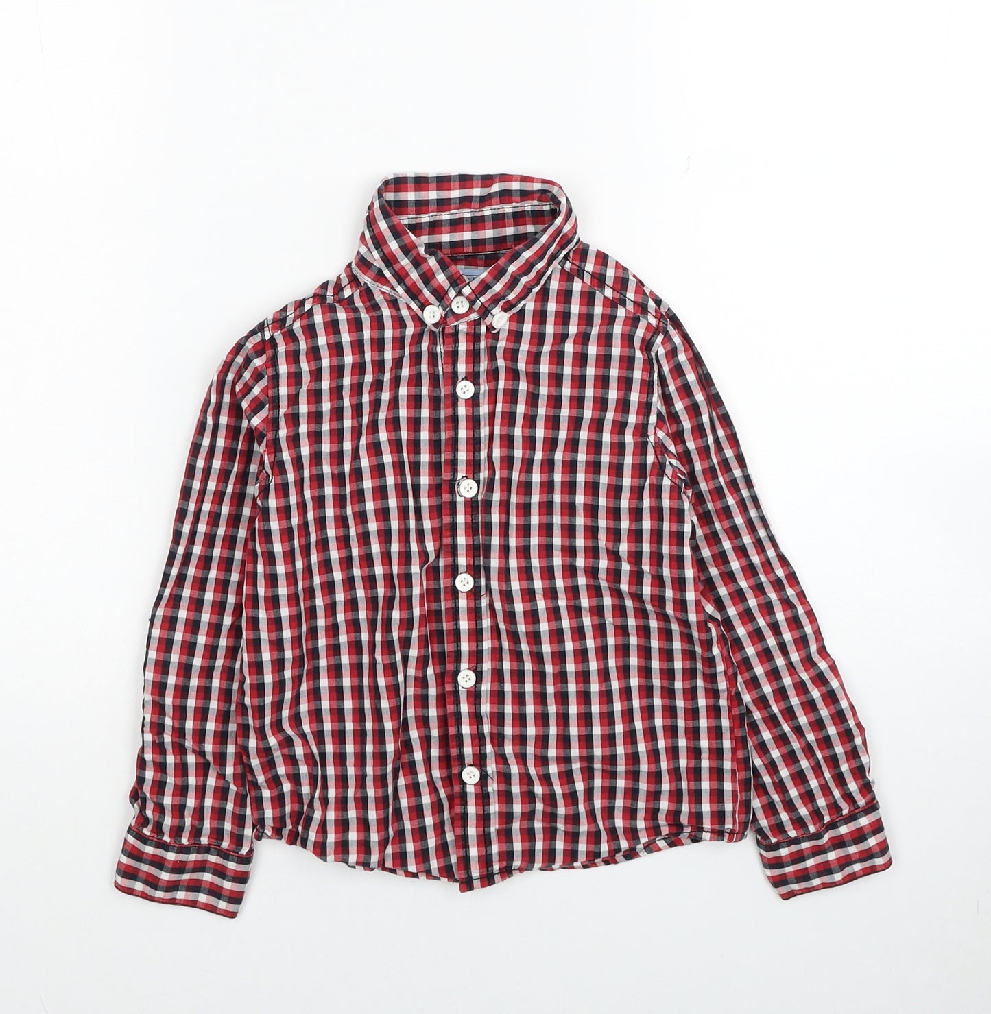 F&F Boys Red Check Cotton Basic Button-Up Size 5-6 Years Collared Button