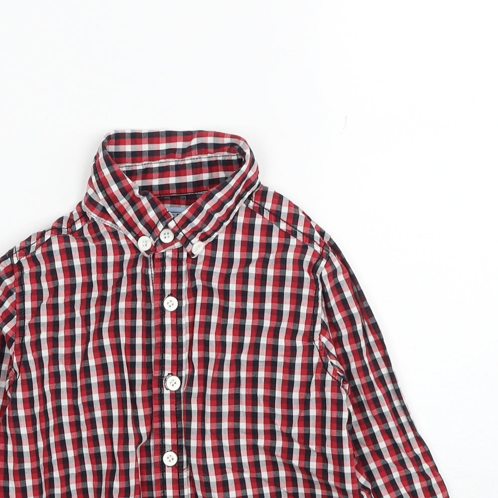 F&F Boys Red Check Cotton Basic Button-Up Size 5-6 Years Collared Button