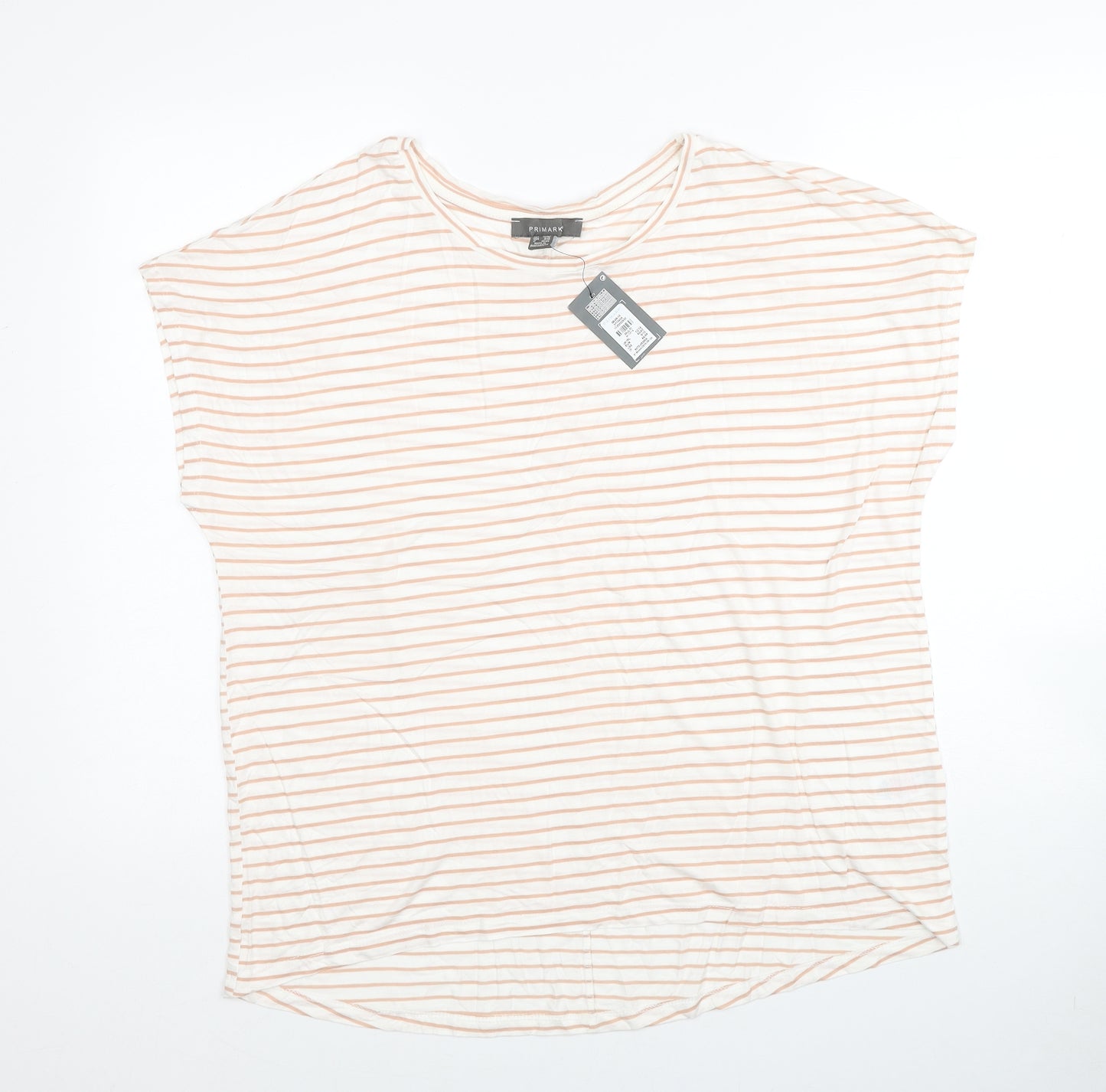 Primark Womens Yellow Striped Viscose Basic T-Shirt Size 12 Round Neck - Size 12-14