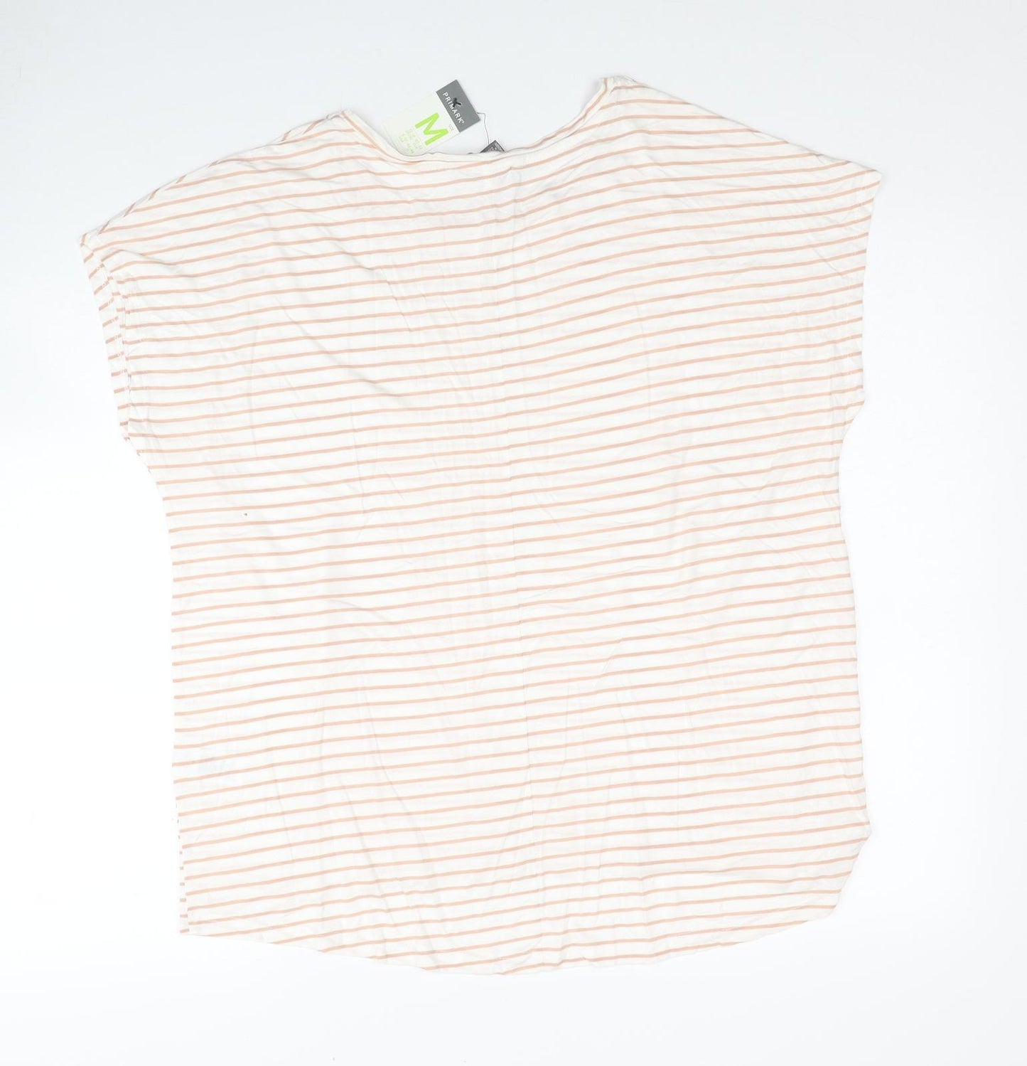Primark Womens Yellow Striped Viscose Basic T-Shirt Size 12 Round Neck - Size 12-14