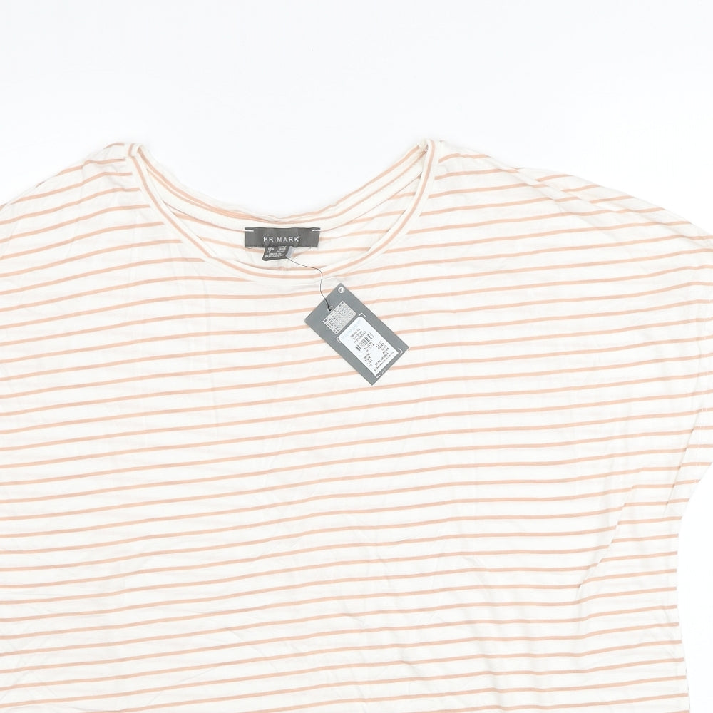 Primark Womens Yellow Striped Viscose Basic T-Shirt Size 12 Round Neck - Size 12-14