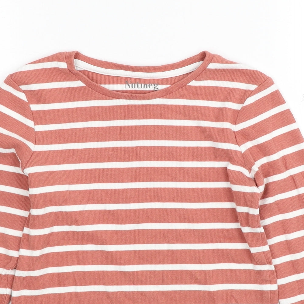 Nutmeg Boys Pink Round Neck Striped Cotton Pullover Jumper Size 11-12 Years Pullover