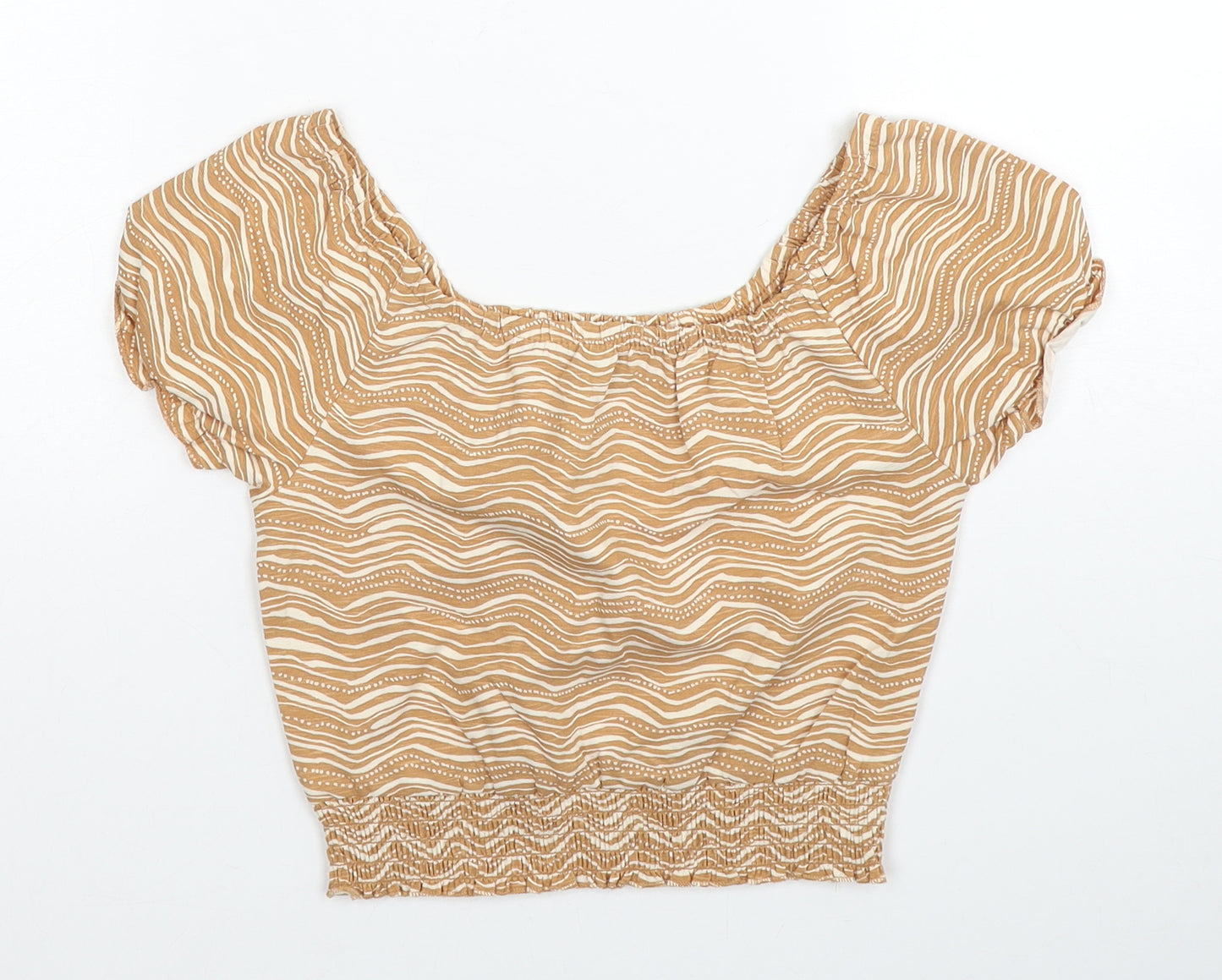George Girls Beige Geometric Cotton Cropped Blouse Size 6-7 Years Round Neck Pullover