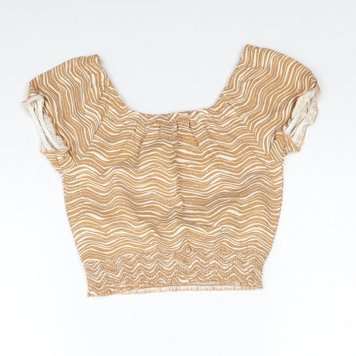 George Girls Beige Geometric Cotton Cropped Blouse Size 6-7 Years Round Neck Pullover