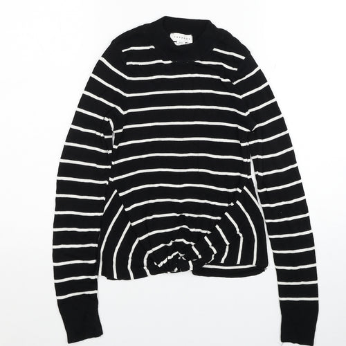 Topshop Womens Black Mock Neck Striped Viscose Pullover Jumper Size XS