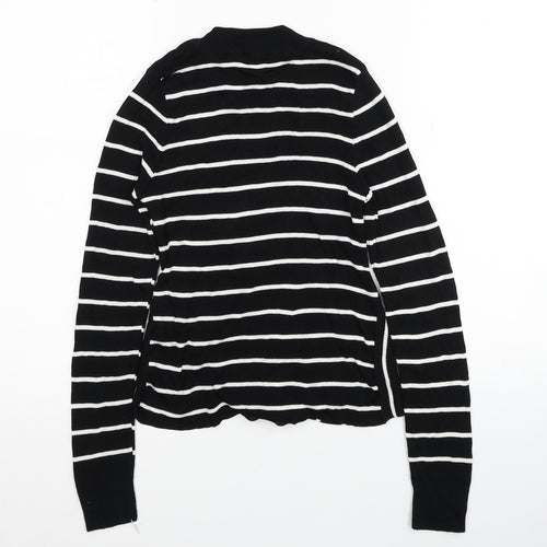 Topshop Womens Black Mock Neck Striped Viscose Pullover Jumper Size XS