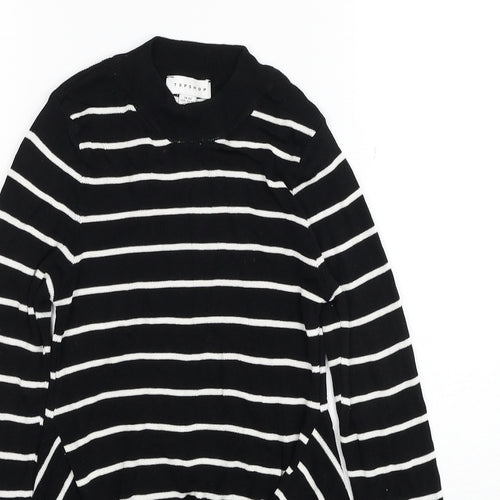 Topshop Womens Black Mock Neck Striped Viscose Pullover Jumper Size XS