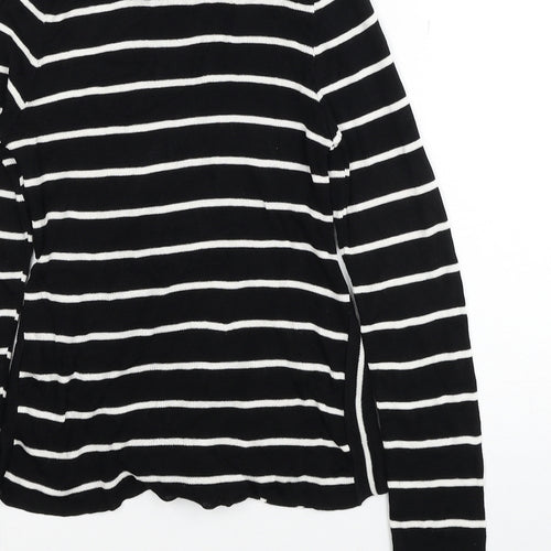 Topshop Womens Black Mock Neck Striped Viscose Pullover Jumper Size XS
