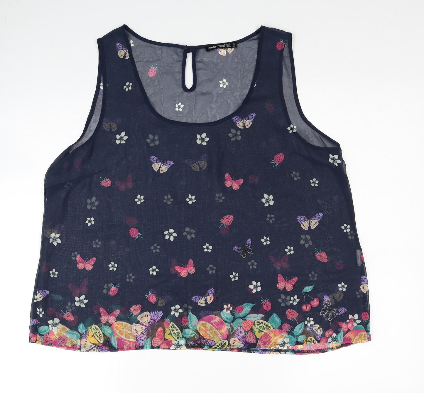 Atmosphere Womens Blue Geometric Polyester Basic Tank Size 20 Round Neck - Butterfly