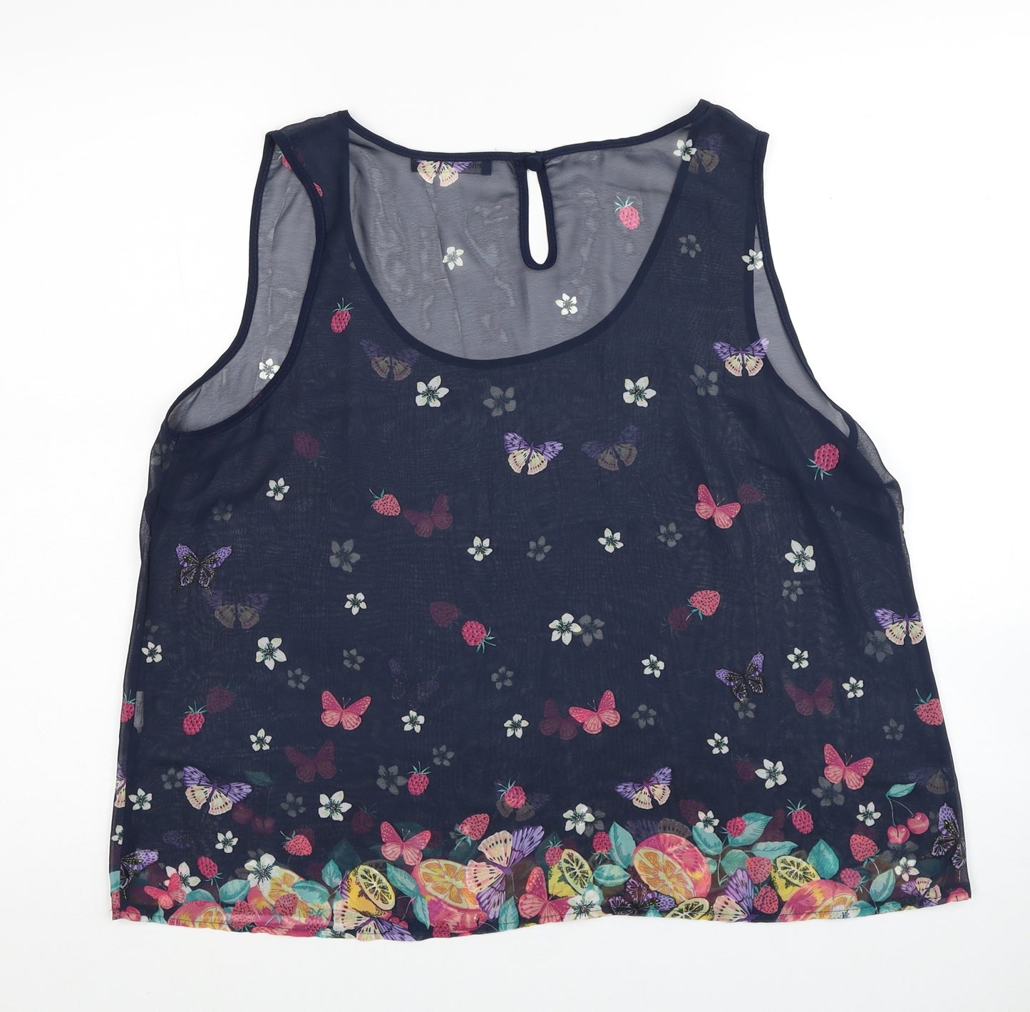 Atmosphere Womens Blue Geometric Polyester Basic Tank Size 20 Round Neck - Butterfly