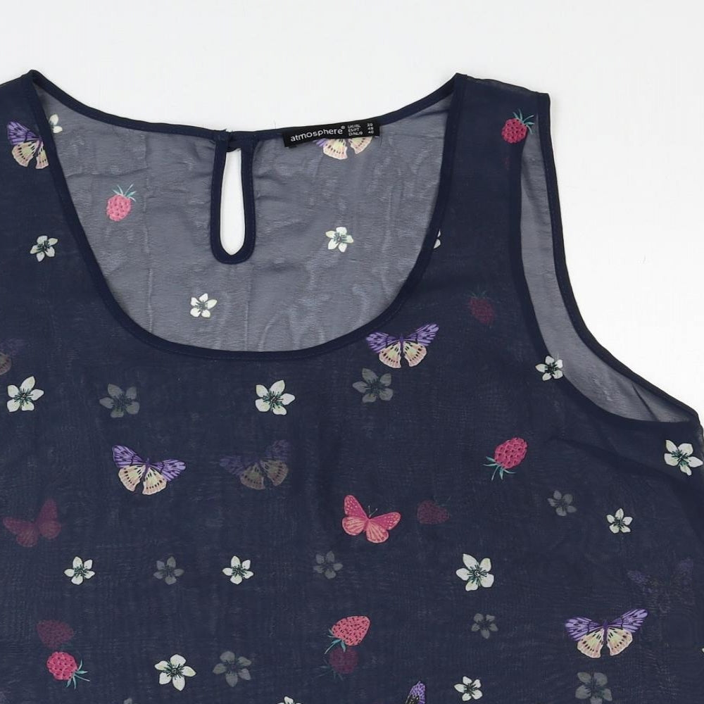 Atmosphere Womens Blue Geometric Polyester Basic Tank Size 20 Round Neck - Butterfly