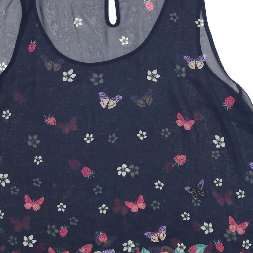 Atmosphere Womens Blue Geometric Polyester Basic Tank Size 20 Round Neck - Butterfly