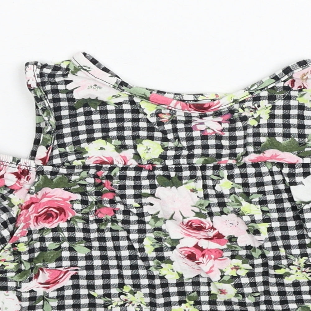Matalan Girls Multicoloured Check Viscose Basic T-Shirt Size 4 Years Round Neck Pullover - Floral Detail Cold Shoulder