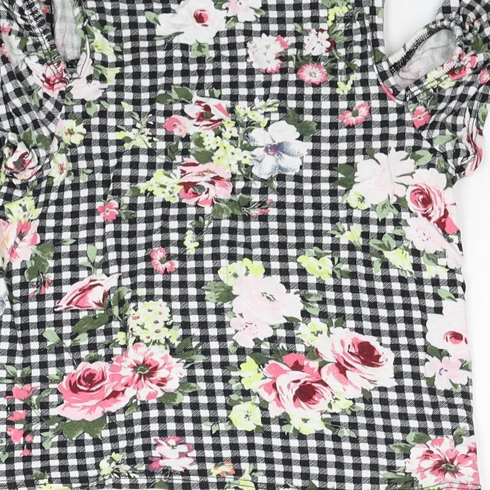 Matalan Girls Multicoloured Check Viscose Basic T-Shirt Size 4 Years Round Neck Pullover - Floral Detail Cold Shoulder