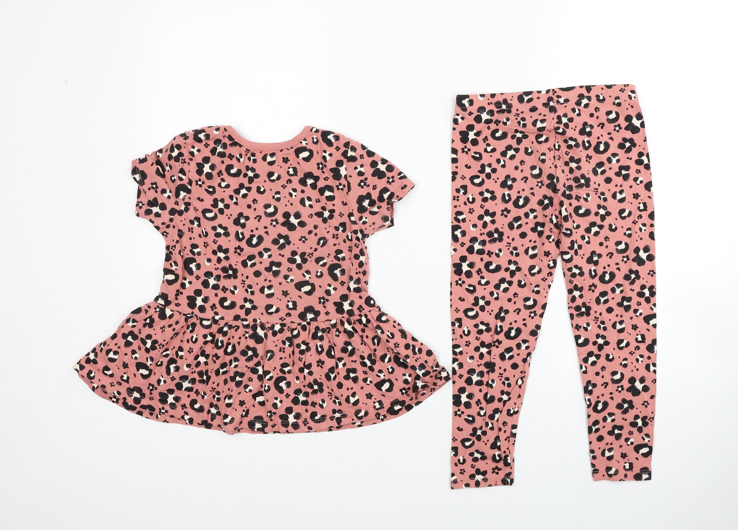 George Girls Pink Animal Print Cotton Basic T-Shirt Size 5-6 Years Round Neck Pullover - Leopard Print T-shirt & Legging Set