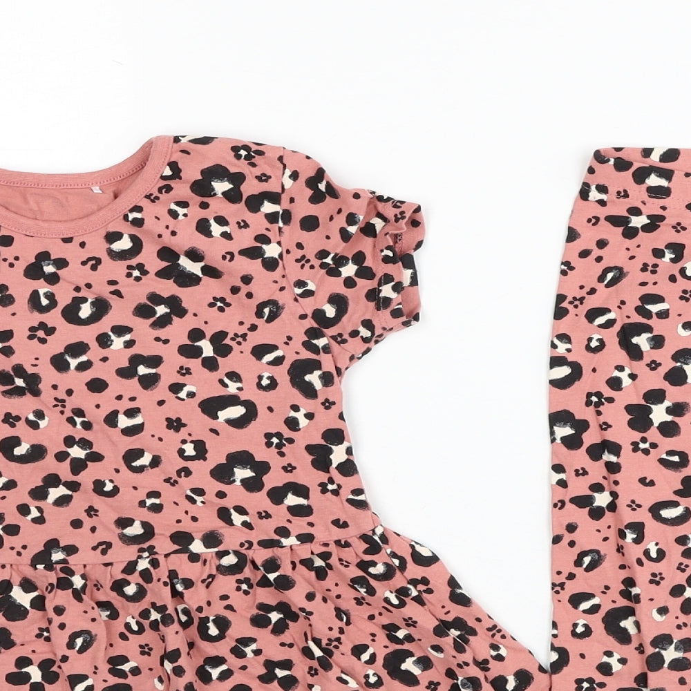 George Girls Pink Animal Print Cotton Basic T-Shirt Size 5-6 Years Round Neck Pullover - Leopard Print T-shirt & Legging Set