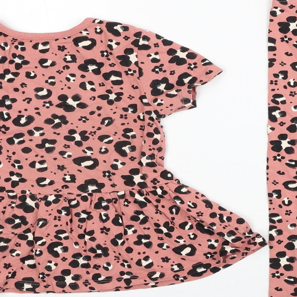 George Girls Pink Animal Print Cotton Basic T-Shirt Size 5-6 Years Round Neck Pullover - Leopard Print T-shirt & Legging Set
