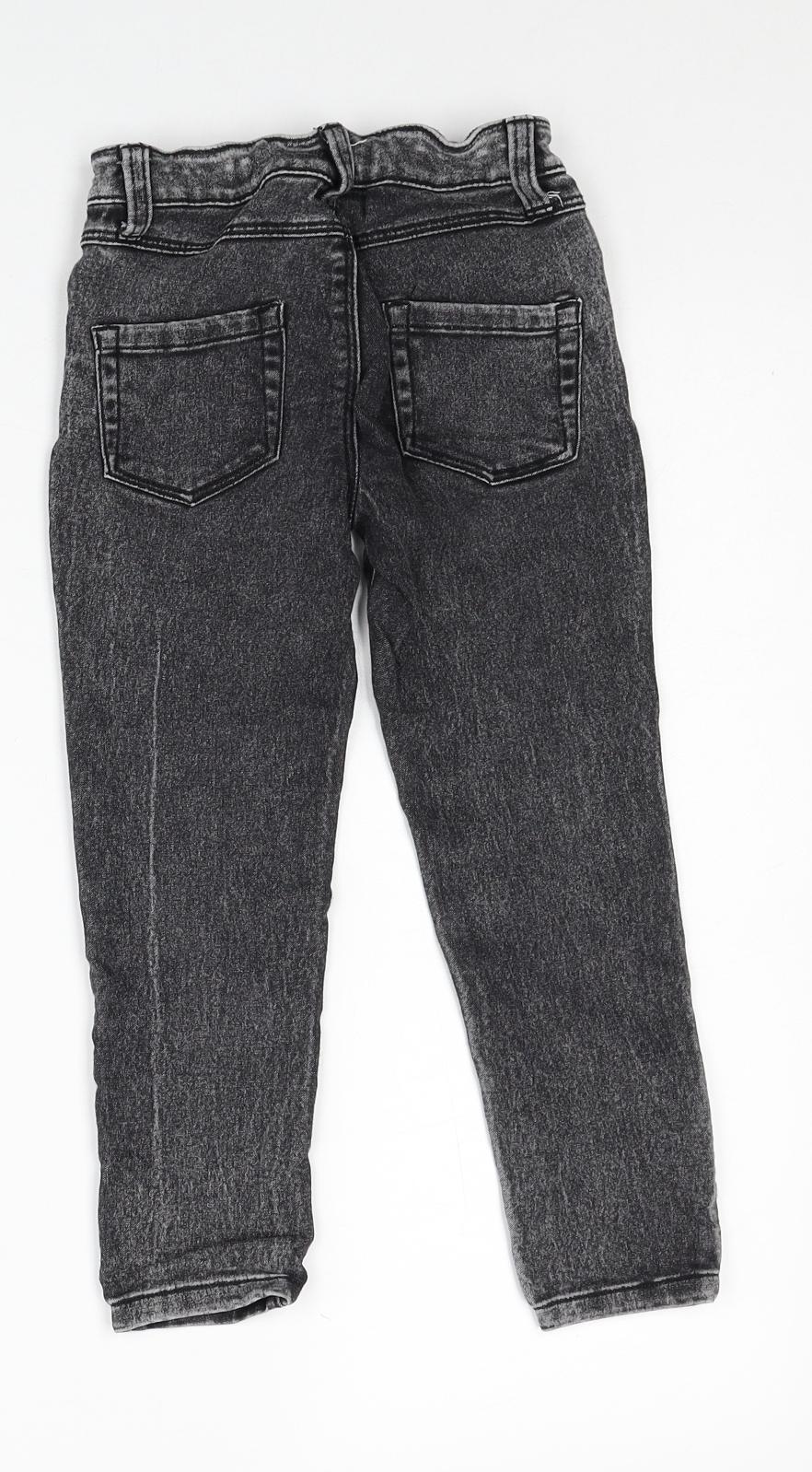 Denim & Co. Girls Black Cotton Skinny Jeans Size 4-5 Years Regular Zip