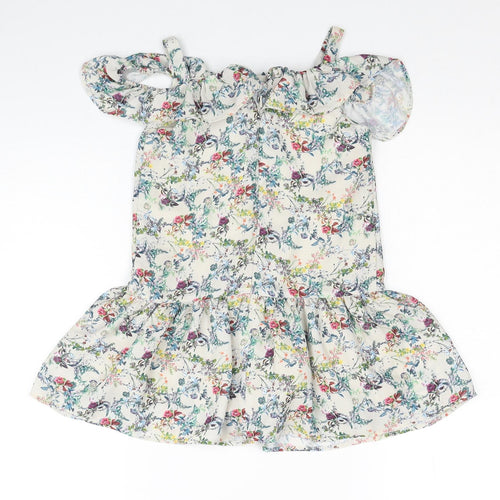 NEXT Girls Multicoloured Floral Polyester Skater Dress Size 4XL Square Neck Zip