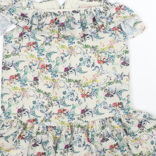 NEXT Girls Multicoloured Floral Polyester Skater Dress Size 4XL Square Neck Zip