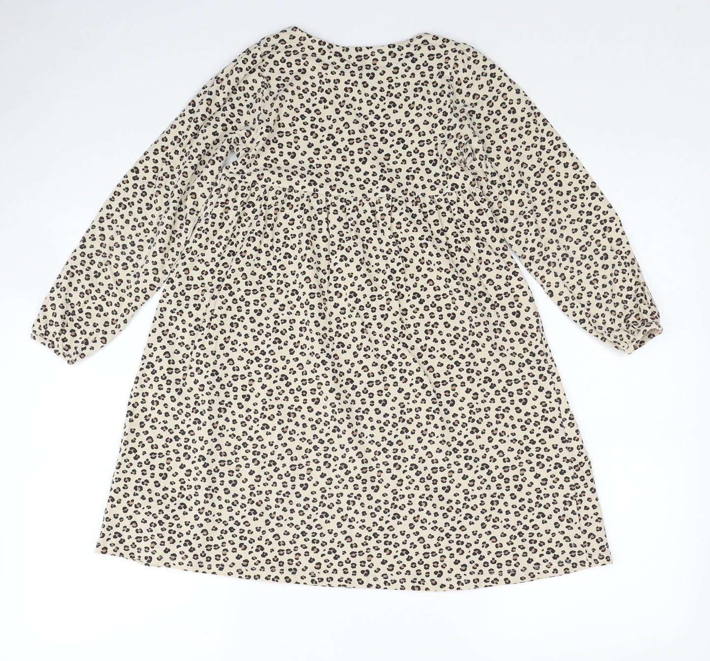 H&M Girls Beige Animal Print Cotton T-Shirt Dress Size 7-8 Years Round Neck Pullover