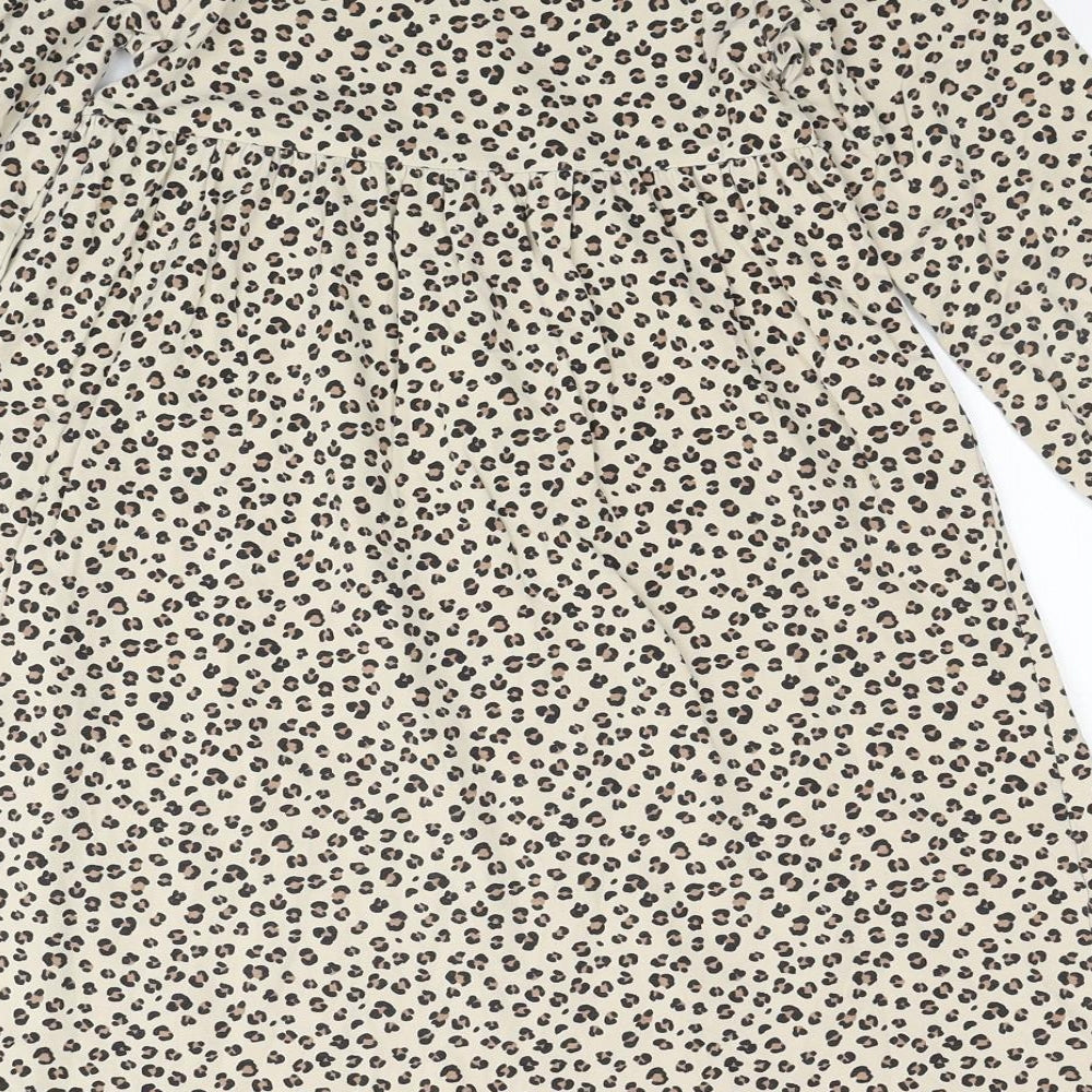 H&M Girls Beige Animal Print Cotton T-Shirt Dress Size 7-8 Years Round Neck Pullover
