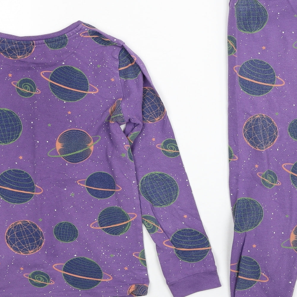 Marks and Spencer Girls Purple Geometric Cotton Top Pyjama Set Size 7-8 Years Pullover - Space Pattern