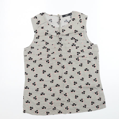 Oasis Womens Grey Geometric Polyester Basic Tank Size 10 Round Neck