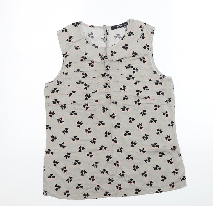 Oasis Womens Grey Geometric Polyester Basic Tank Size 10 Round Neck