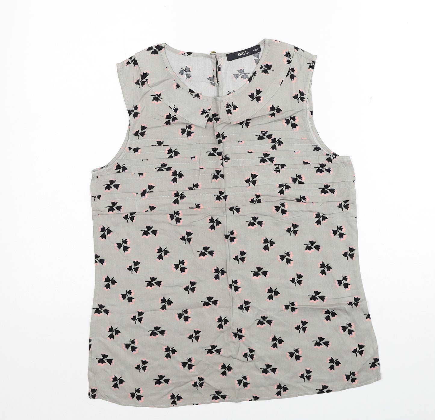 Oasis Womens Grey Geometric Polyester Basic Tank Size 10 Round Neck