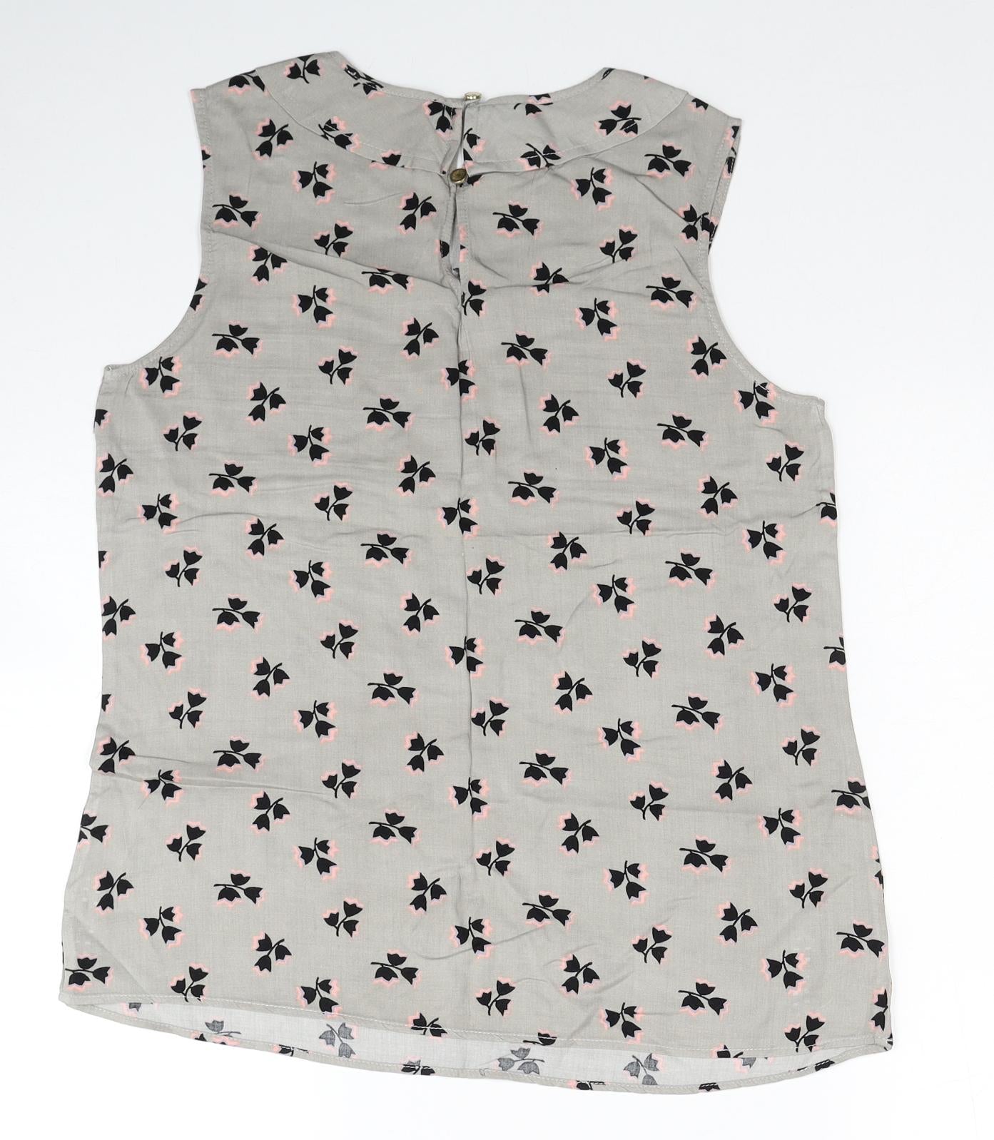 Oasis Womens Grey Geometric Polyester Basic Tank Size 10 Round Neck