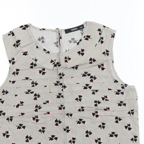 Oasis Womens Grey Geometric Polyester Basic Tank Size 10 Round Neck