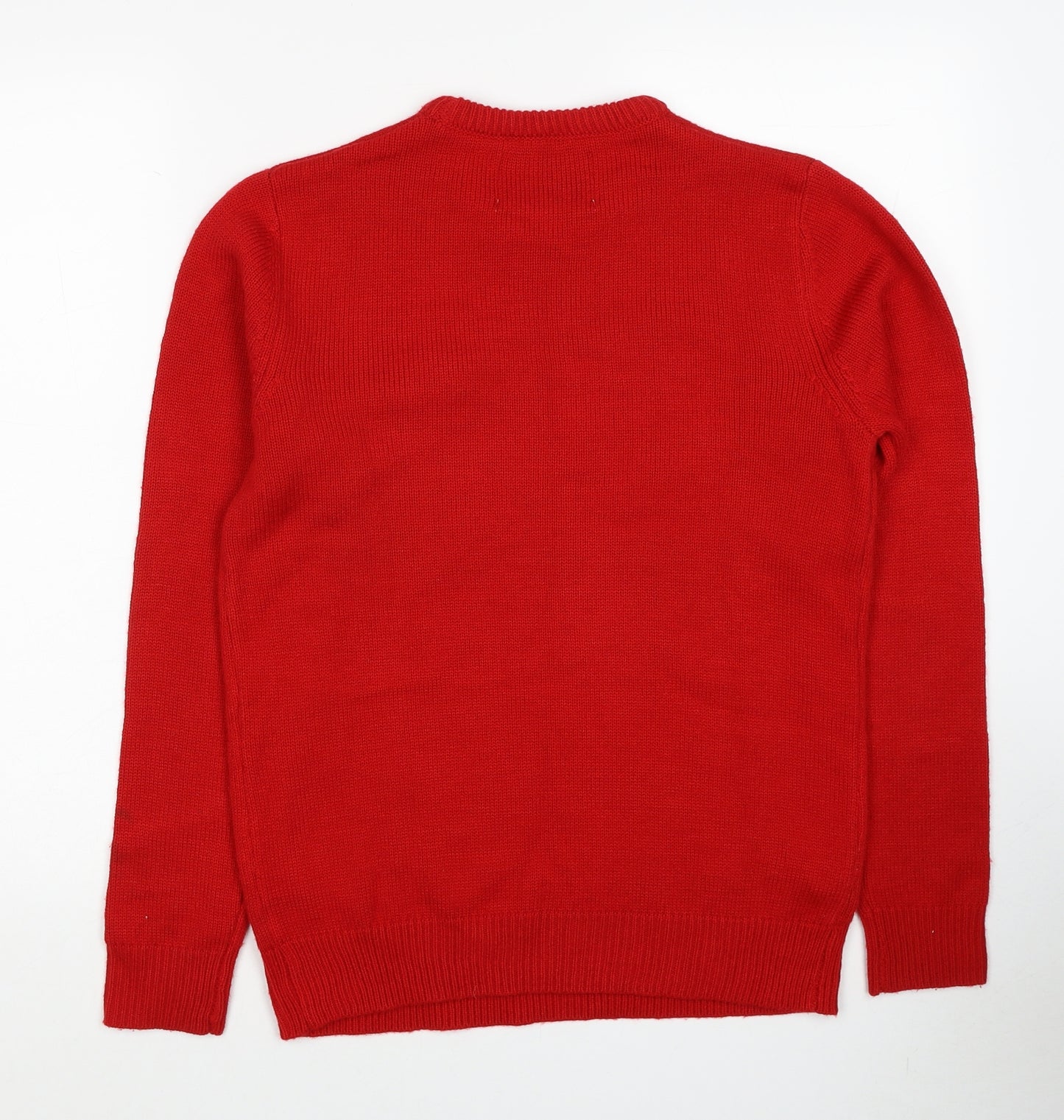 Cedar Wood State Mens Red Round Neck Acrylic Pullover Jumper Size S - Christmas