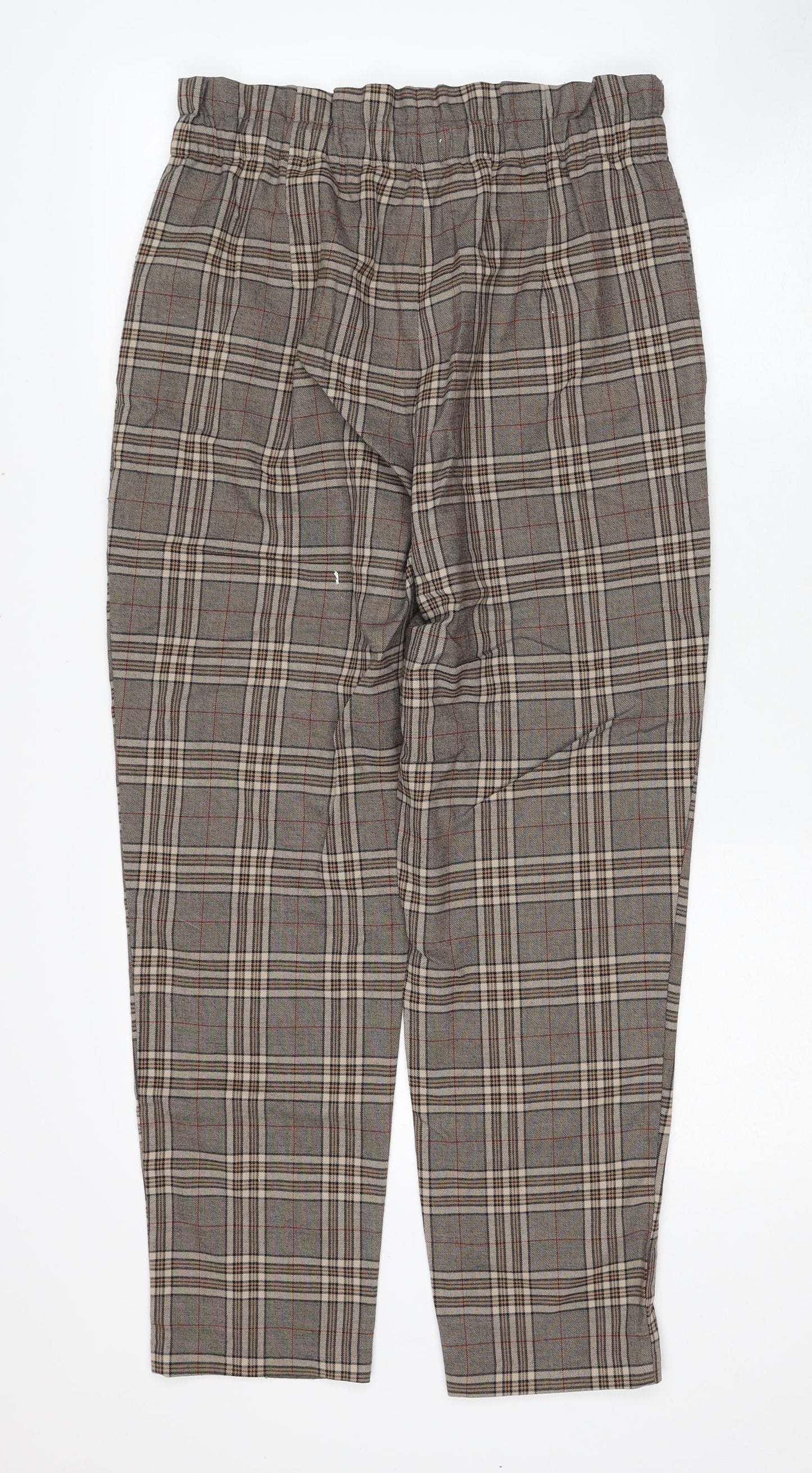 F&F Womens Beige Plaid Polyester Trousers Size 12 Regular Zip