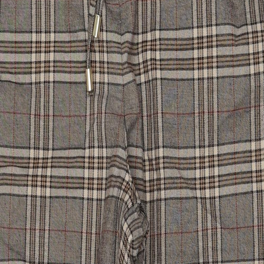 F&F Womens Beige Plaid Polyester Trousers Size 12 Regular Zip
