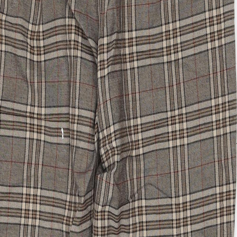 F&F Womens Beige Plaid Polyester Trousers Size 12 Regular Zip
