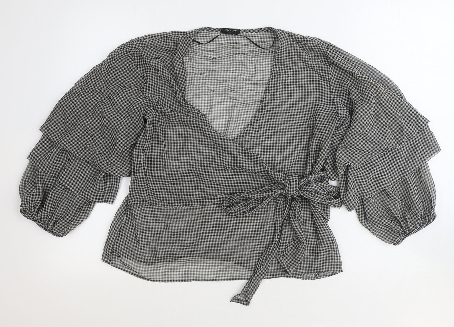 River Island Womens Black Check Polyester Wrap Blouse Size 10 V-Neck