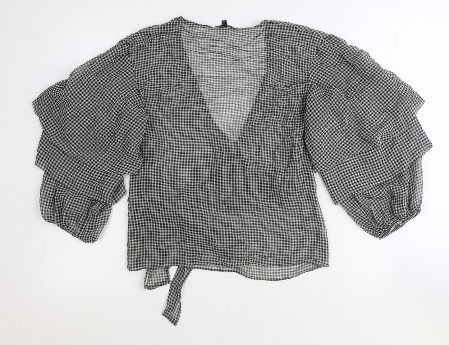 River Island Womens Black Check Polyester Wrap Blouse Size 10 V-Neck