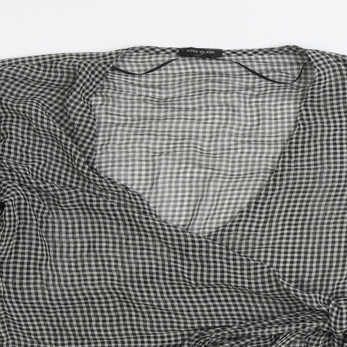 River Island Womens Black Check Polyester Wrap Blouse Size 10 V-Neck