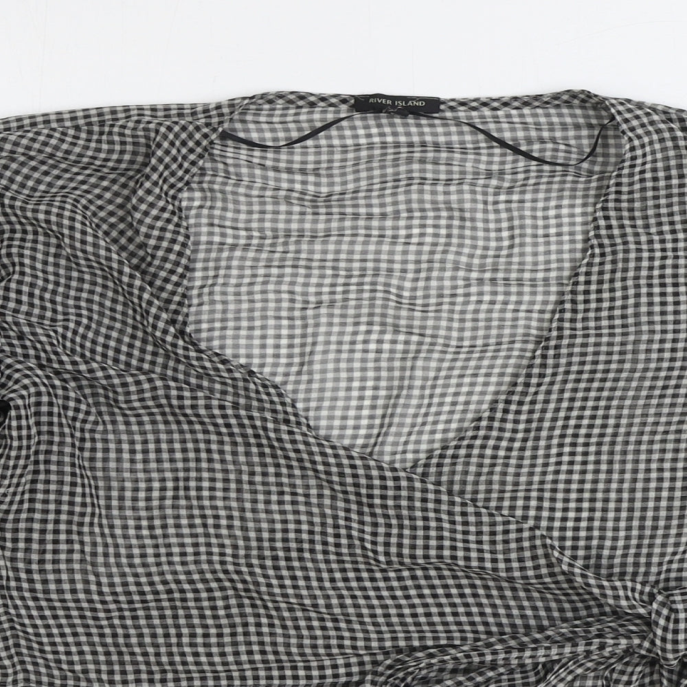 River Island Womens Black Check Polyester Wrap Blouse Size 10 V-Neck