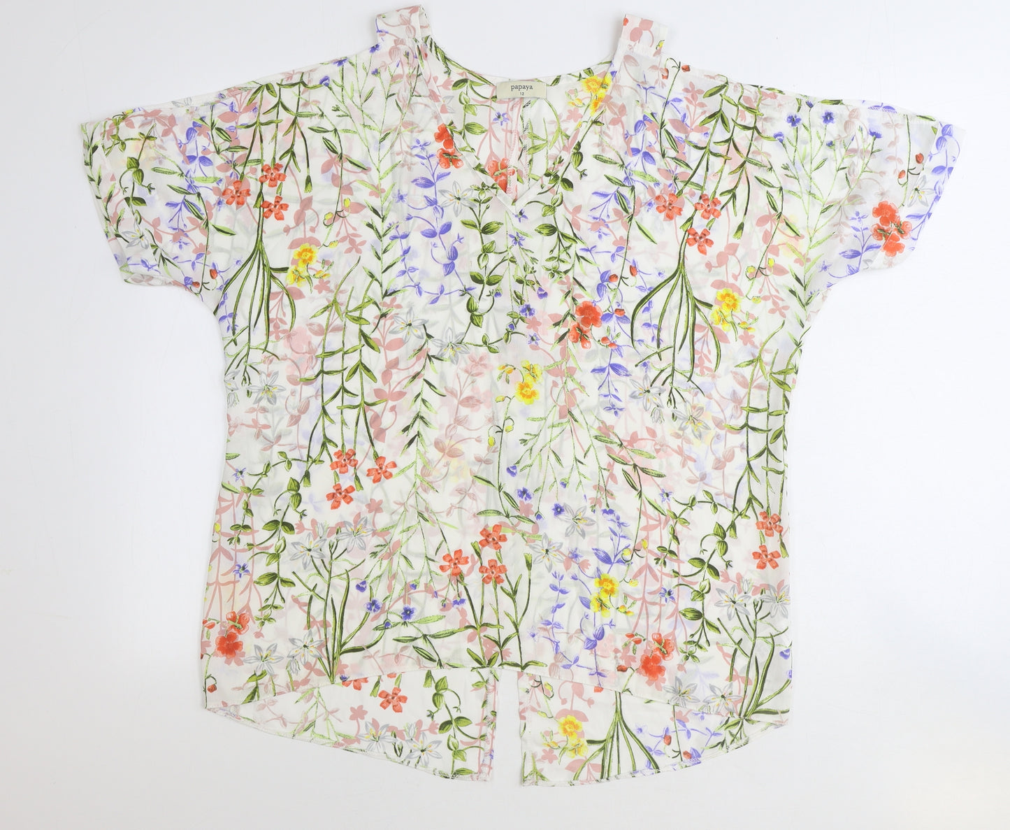 Papaya Womens Ivory Floral Polyester Basic Blouse Size 12 V-Neck